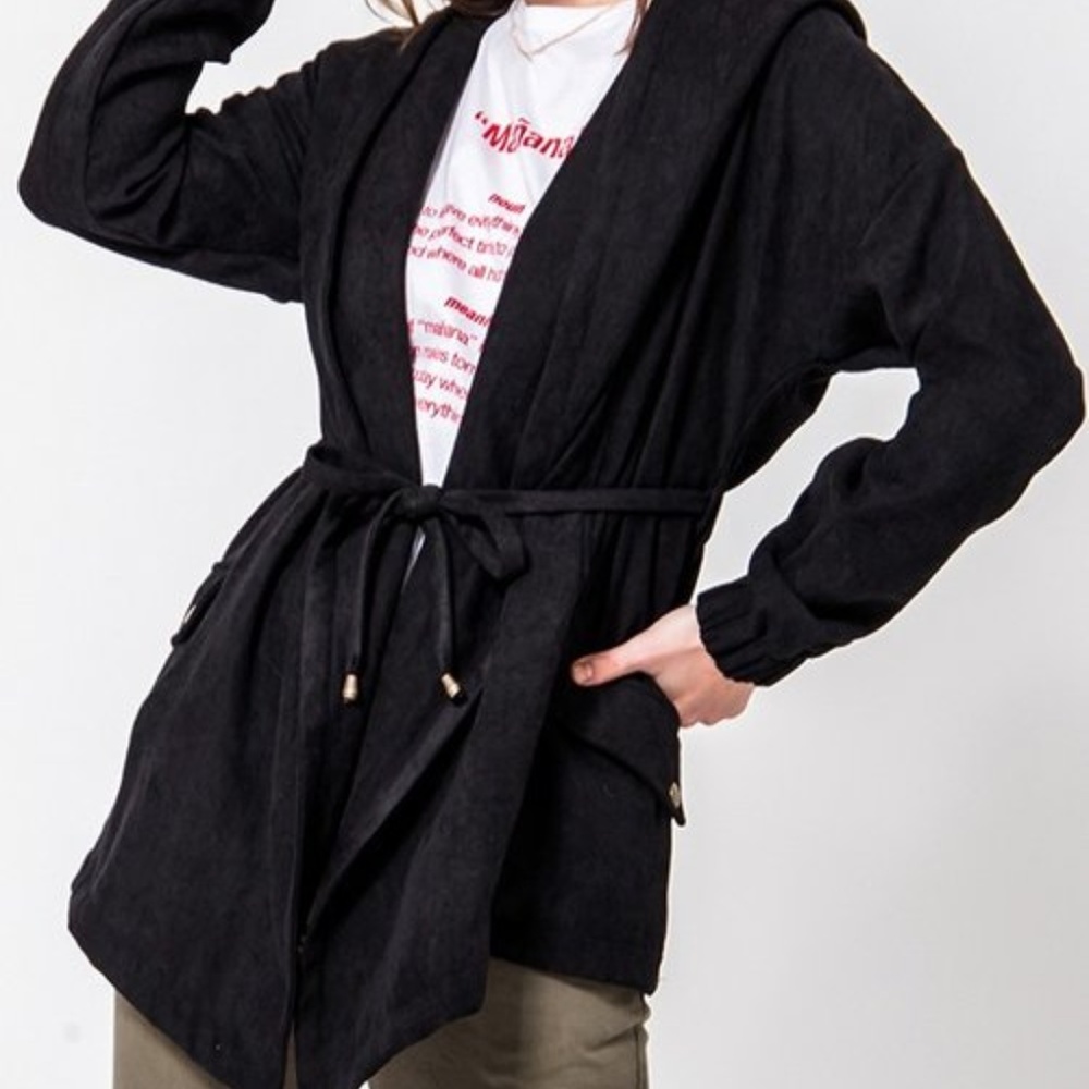 Black Shawl Collar Hooded Jacket